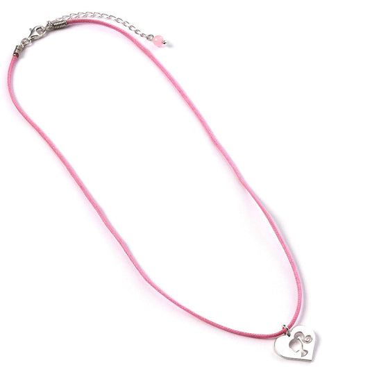 Barbie Heart Pendant Pink Cord Necklace - Sterling Silver