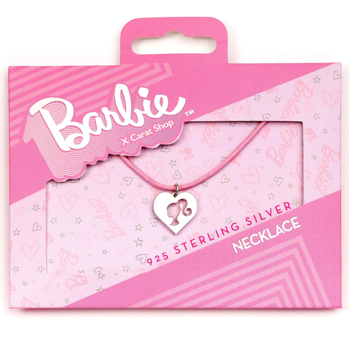 Barbie Heart Pendant Pink Cord Necklace - Sterling Silver