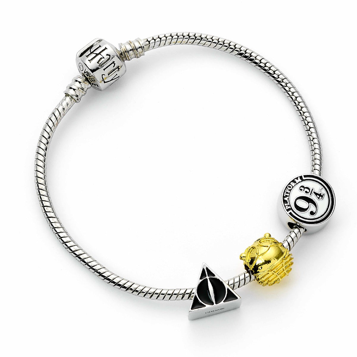Harry Potter Deathly Hallows, Golden Snitch And Platform 9 ¾ Charm Bracelet