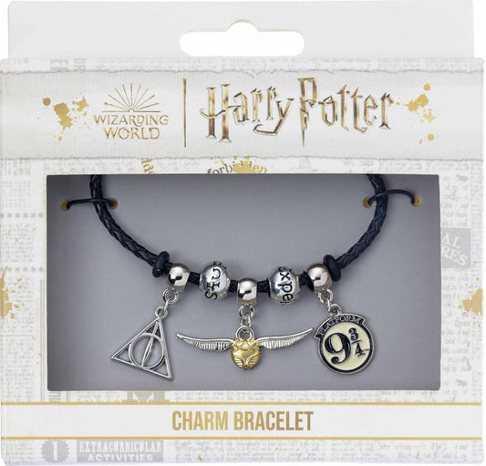 Harry Potter Bracelet And Charm Set- Deathly Hallows, Golden Snitch, Platform 9 ¾, 2 Spell Beads