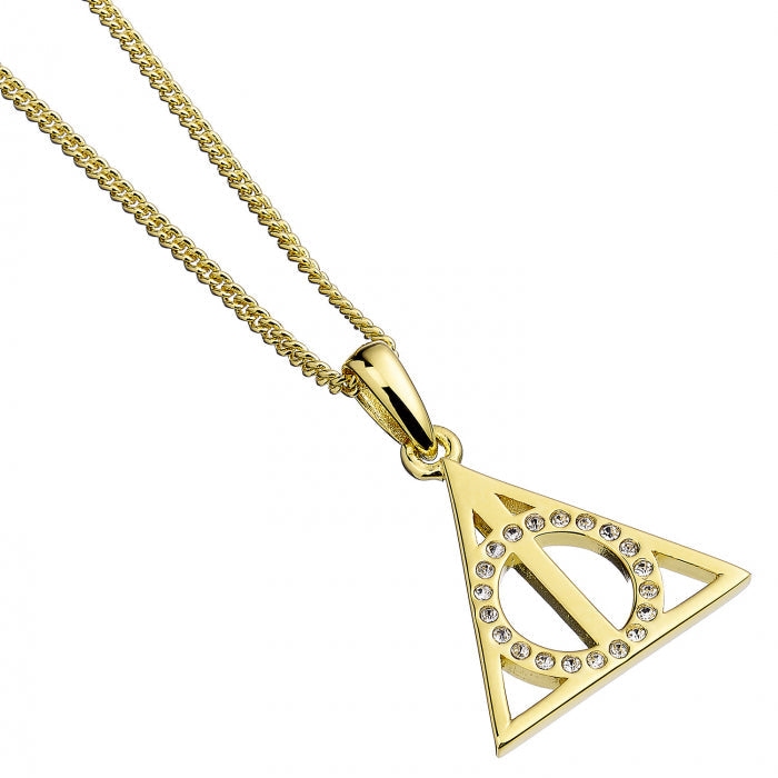 Harry Potter Gold Deathly Hallows Necklace - Sterling Silver With Crystals
