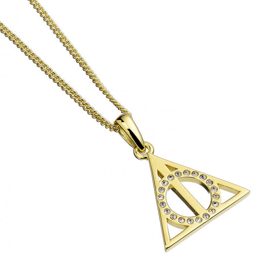 Harry Potter Gold Deathly Hallows Necklace - Sterling Silver With Crystals