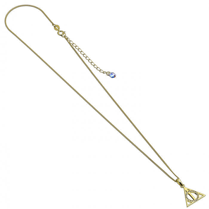Harry Potter Gold Deathly Hallows Necklace - Sterling Silver With Crystals