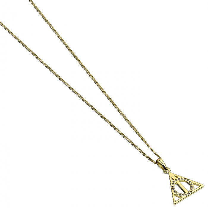 Harry Potter Gold Deathly Hallows Necklace - Sterling Silver With Crystals