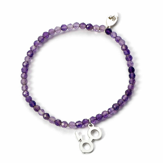 Harry Potter Lightning Bolt And Glasses Amethyst Crystal Bracelet - Sterling Silver