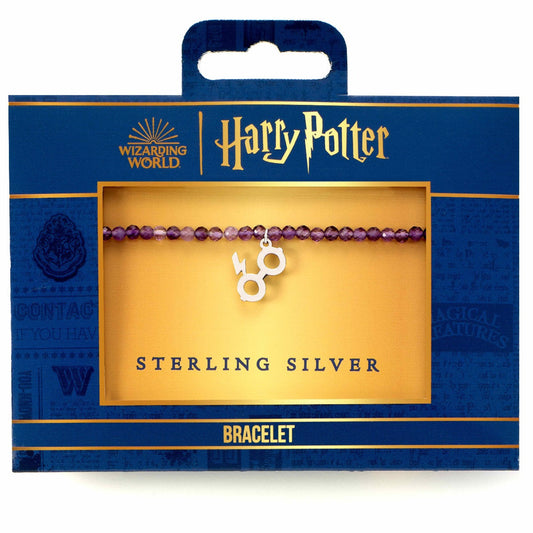 Harry Potter Lightning Bolt And Glasses Amethyst Crystal Bracelet - Sterling Silver