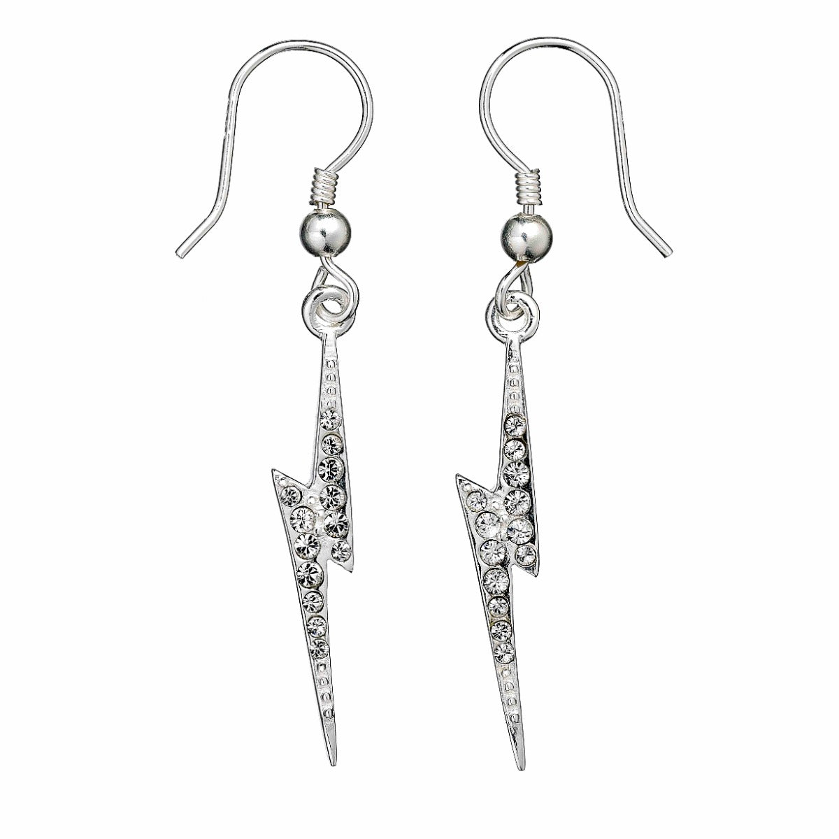 Harry Potter Lightning Bolt Drop Earrings - Sterling Silver With Crystals
