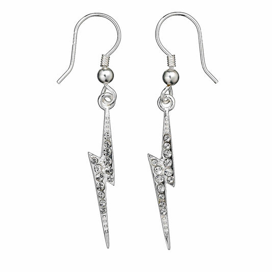Harry Potter Lightning Bolt Drop Earrings - Sterling Silver With Crystals