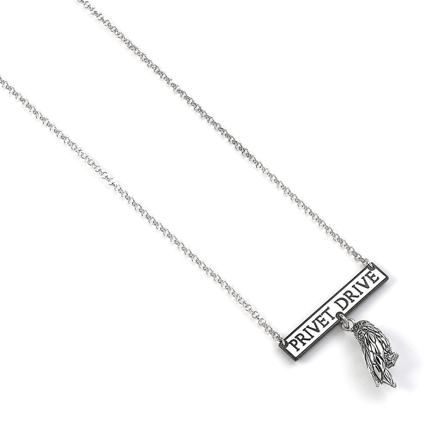Harry Potter Privet Drive Sign With Hedwig The Owl Necklace - Sterling Silver