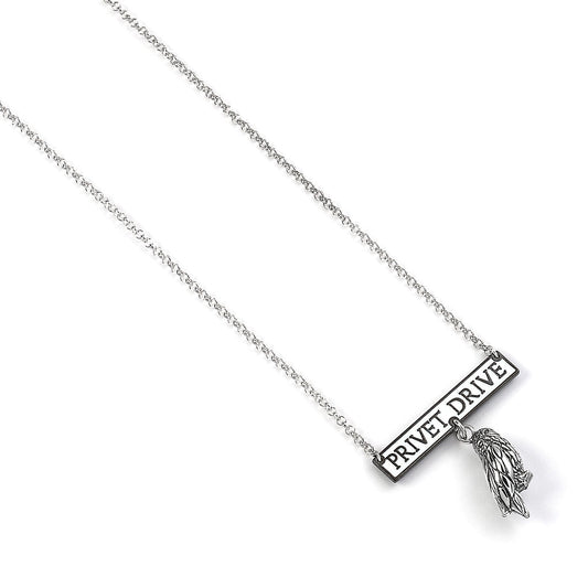 Harry Potter Privet Drive Sign With Hedwig The Owl Necklace - Sterling Silver