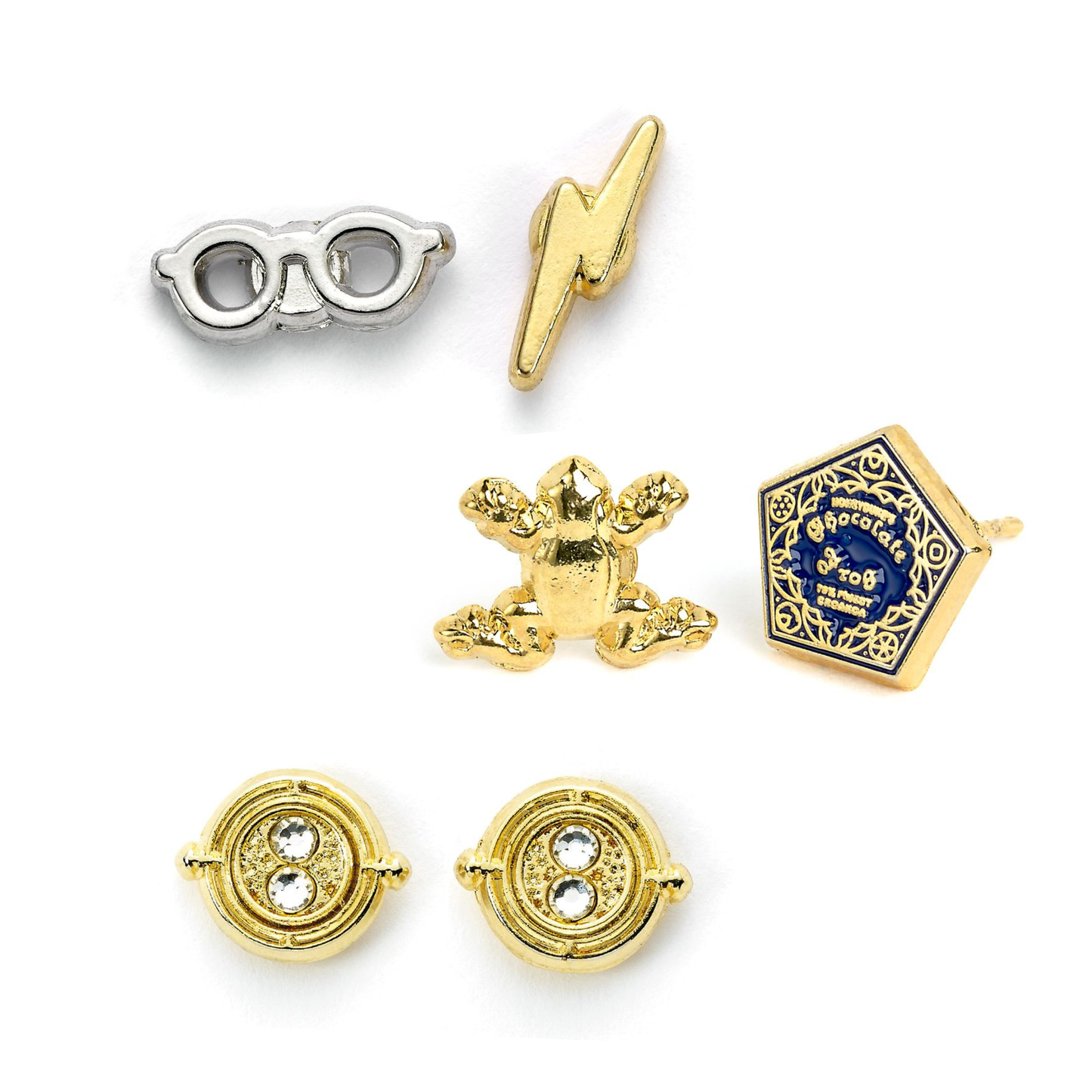 Harry Potter Stud Earring Set - Time Turner, Chocolate Frog, Glasses And Lightning Bolt