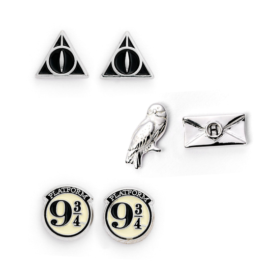 Harry Potter Stud Earring Set - Platform 9 ¾, Hedwig The Owl And Acceptance Letter, Deathly Hallows