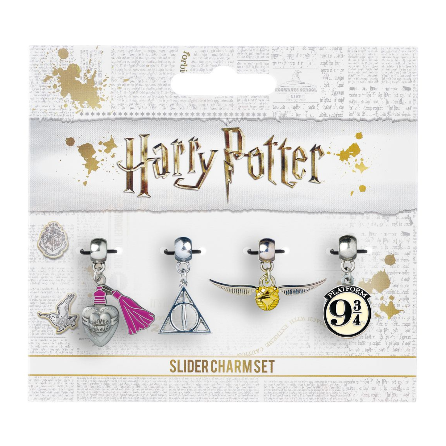 Harry Potter Charm Set - Golden Snitch, Deathly Hallows, Love Potion, Platform 9 ¾