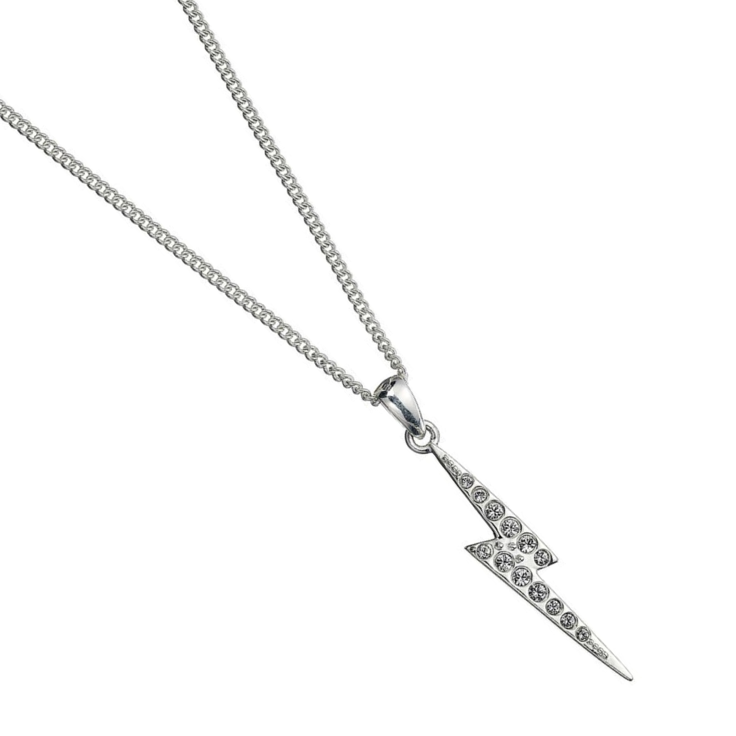 Harry Potter Lightning Bolt Scar Necklace - Sterling Silver With Crystals