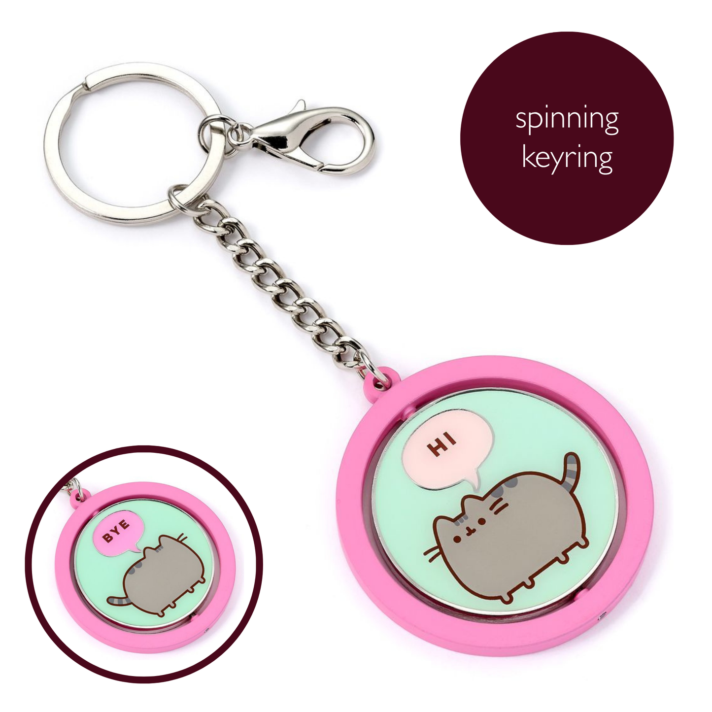 Pusheen The Cat "Hi , Bye" Spinning Keyring