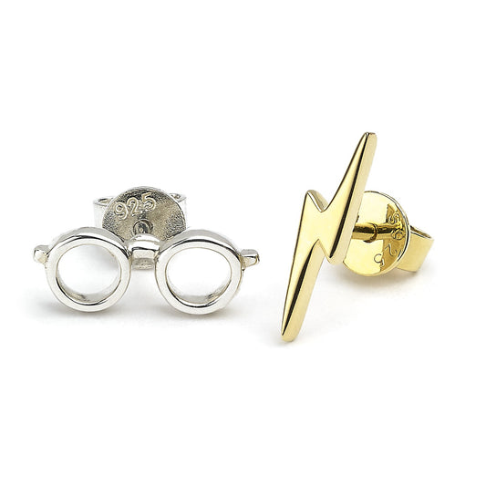 Harry Potter Lightning Bolt Scar And Glasses Stud Earrings - Sterling Silver