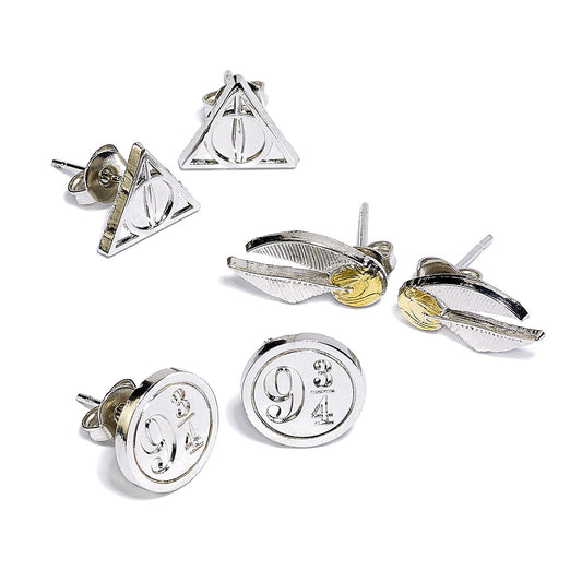 Harry Potter Stud Earring Set - Deathly Hallows, Golden Snitch, Platform 9 ¾