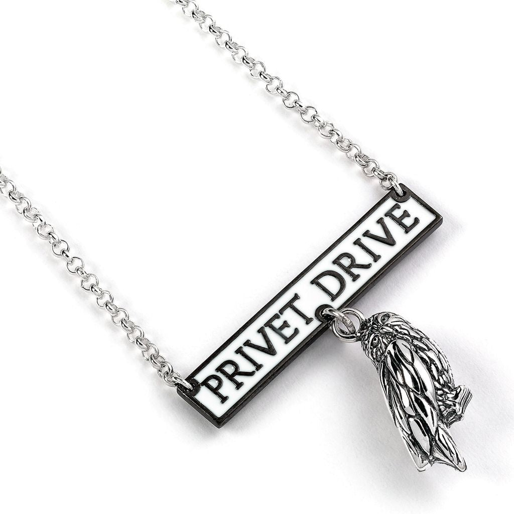 Harry Potter Privet Drive Sign With Hedwig The Owl Necklace - Sterling Silver