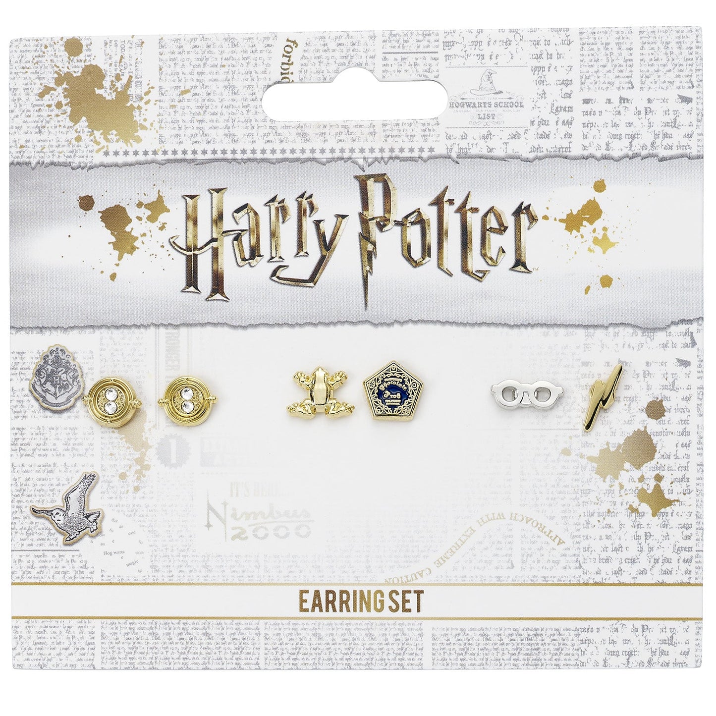 Harry Potter Stud Earring Set - Time Turner, Chocolate Frog, Glasses And Lightning Bolt