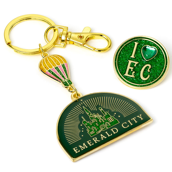 Wicked Emerald City Gift Set With Hot Air Balloon Keyring And Pin Badge