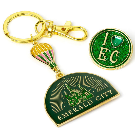 Wicked Emerald City Gift Set With Hot Air Balloon Keyring And Pin Badge
