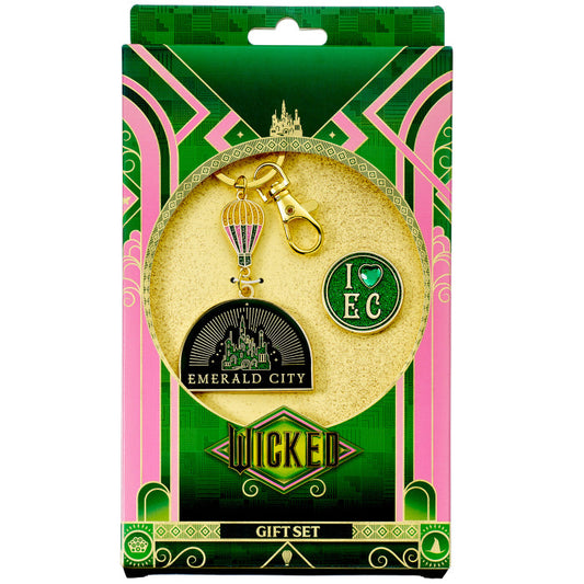Wicked Emerald City Gift Set With Hot Air Balloon Keyring And Pin Badge