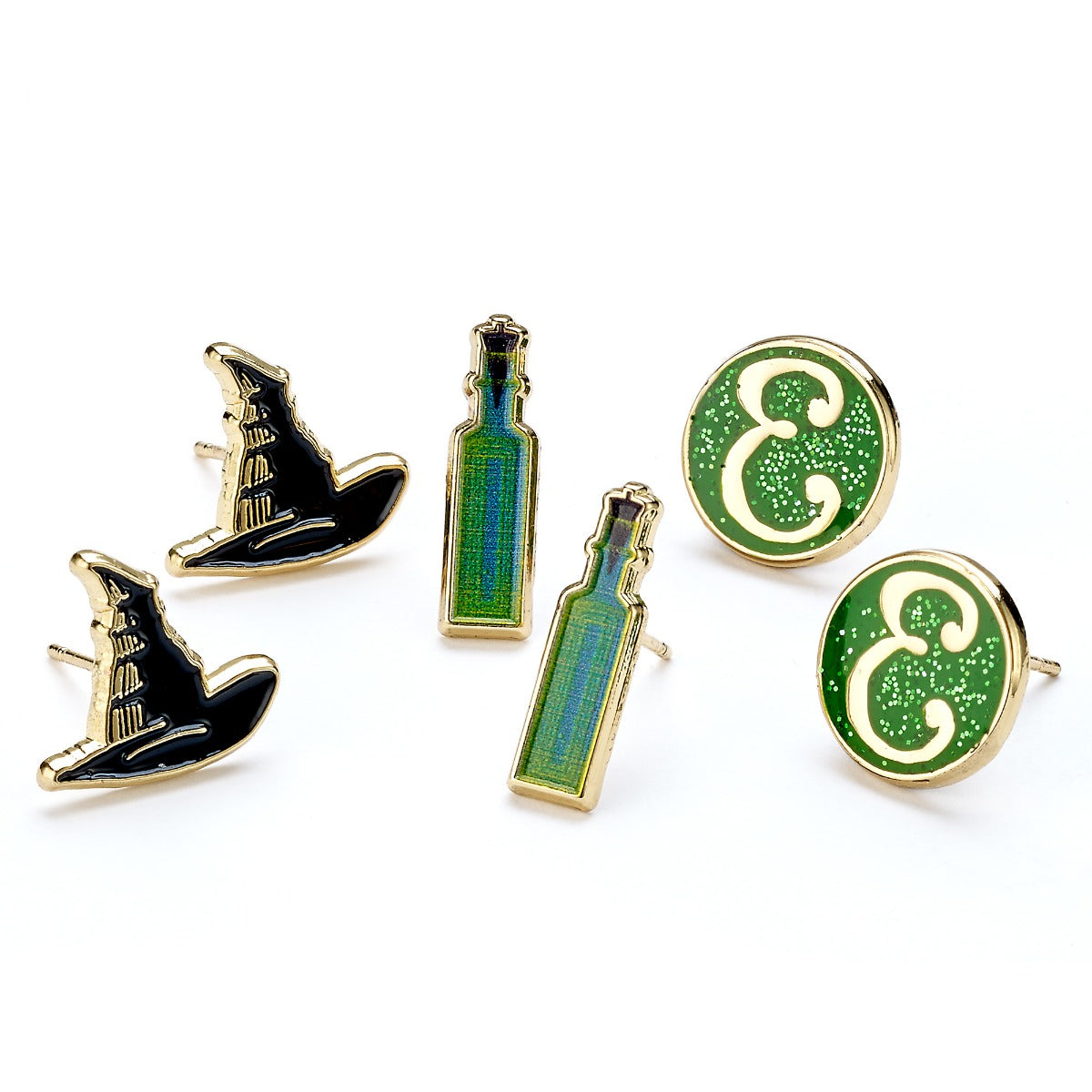 Wicked Elphaba Stud Earring Set - Hat, Potion, E Logo