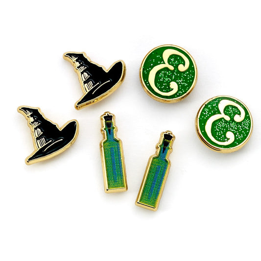 Wicked Elphaba Stud Earring Set - Hat, Potion, E Logo