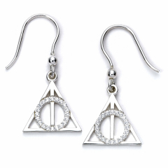 Harry Potter Sterling Silver Deathly Hallows Drop Earrings with Crystals BHPSE002