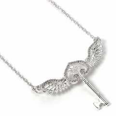 Harry Potter Sterling Silver Flying Key Necklace with Crystals BHPSN055