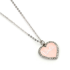 Barbie™️ Pink Enamel Heart Pendant Necklace with Crystal