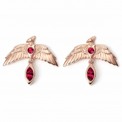 Harry Potter Sterling Silver Rose Gold Plated Fawkes Earrings with Crystals HPSE0113