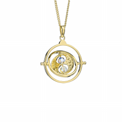Official Harry Potter Time Turner Sterling Silver, Gold Plated Necklace embellished with Crystals 