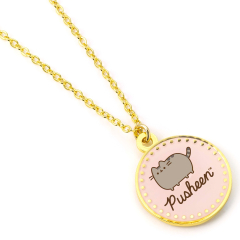 Pusheen the Cat Pink Enamel disc Necklace  - Gold