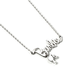 Barbie Sterling Silver Necklace with Name Logo & Silhouette Charm 