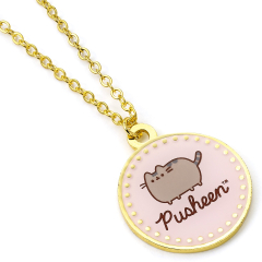 Pusheen the Cat Pink Enamel disc Necklace  - Gold