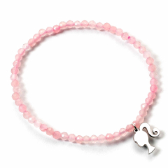 Barbie Sterling Silver Silhouette & Rose Quartz Bead Bracelet