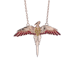 Official Harry Potter Sterling Silver Rose Gold Plated Fawkes The Phoenix Necklace with Crystals Elements 