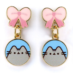 Pusheen the Cat Bow Enamel Drop Earring - Gold