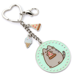 Pusheen the Cat Pizza Keyring with mini Charms - Silver