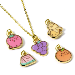 Pusheen The Cat Multi Charm Fruits Themed Necklace Set